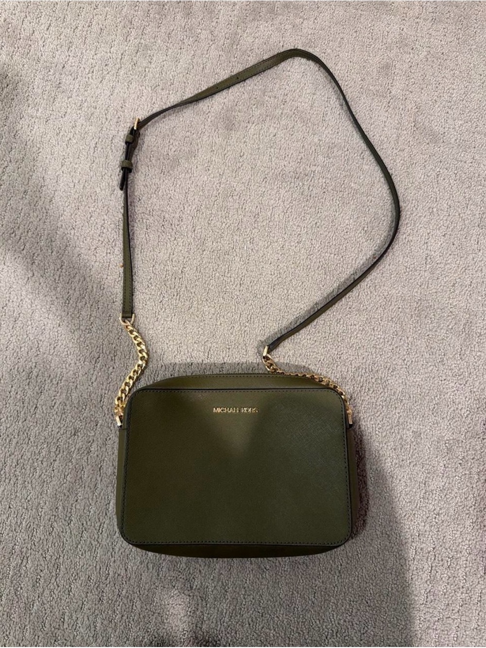 Michael Kors Olive Green Crossbody with Gold Chain Accent